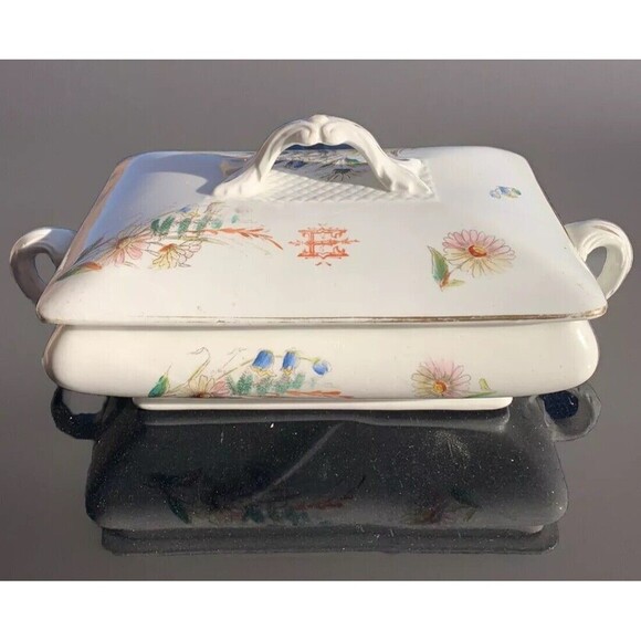 Vintage Royal Semi Porcelain John Maddox & Sons Covered floral Vegetable Dish - Picture 2 of 6